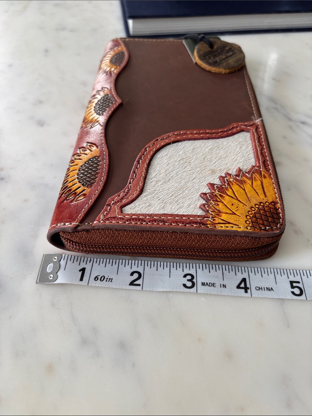 Myra Bag Brown Leather Zip Wallet with Sunflower Appliqué - Picture 8 of 8